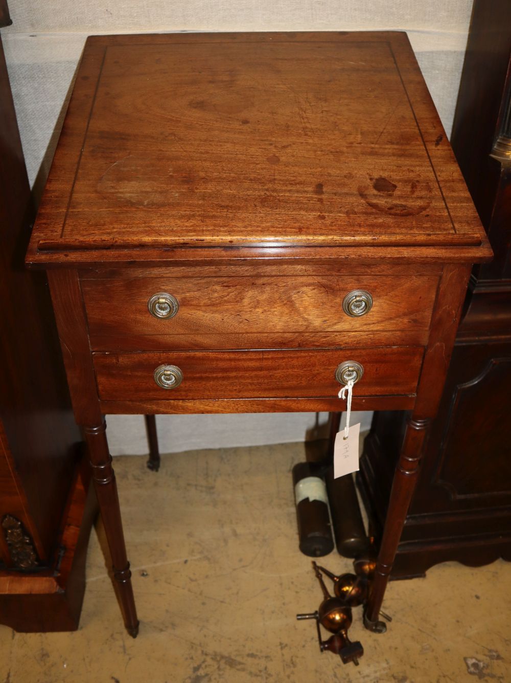 A Regency mahogany hinged top reading table, W.45cm, D.43cm, H.72cm